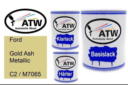 Ford, Gold Ash Metallic, C2 / M7065: 1L Lackdose + 1L Klarlack + 500ml Härter - Set, von ATW Autoteile West.